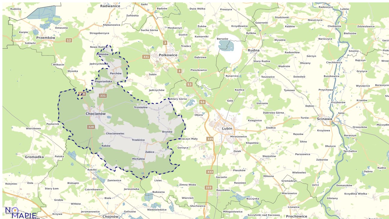 Mapa obszarów ochrony przyrody Chocianowa