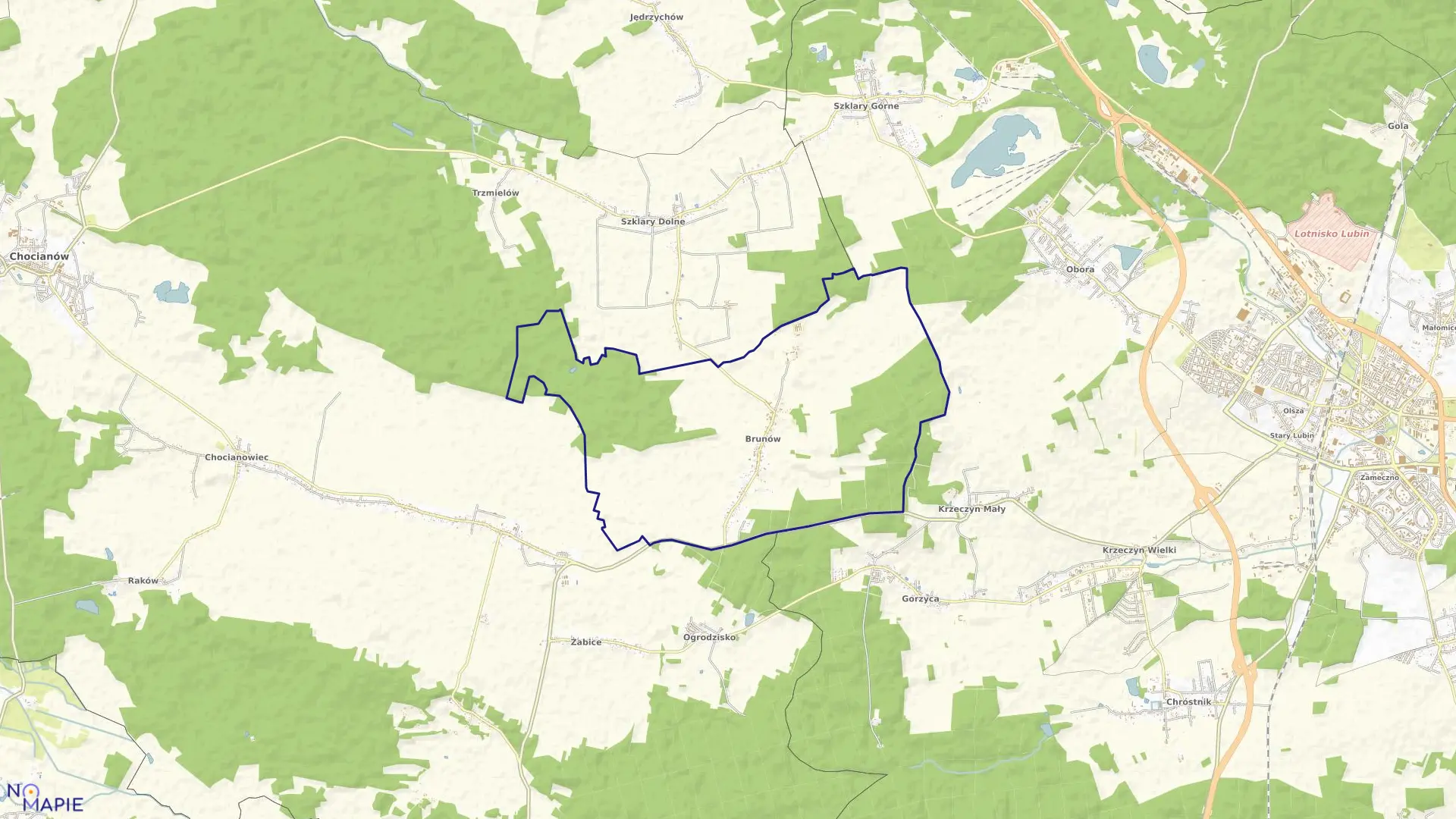 Mapa obrębu Brunów w gminie Chocianów