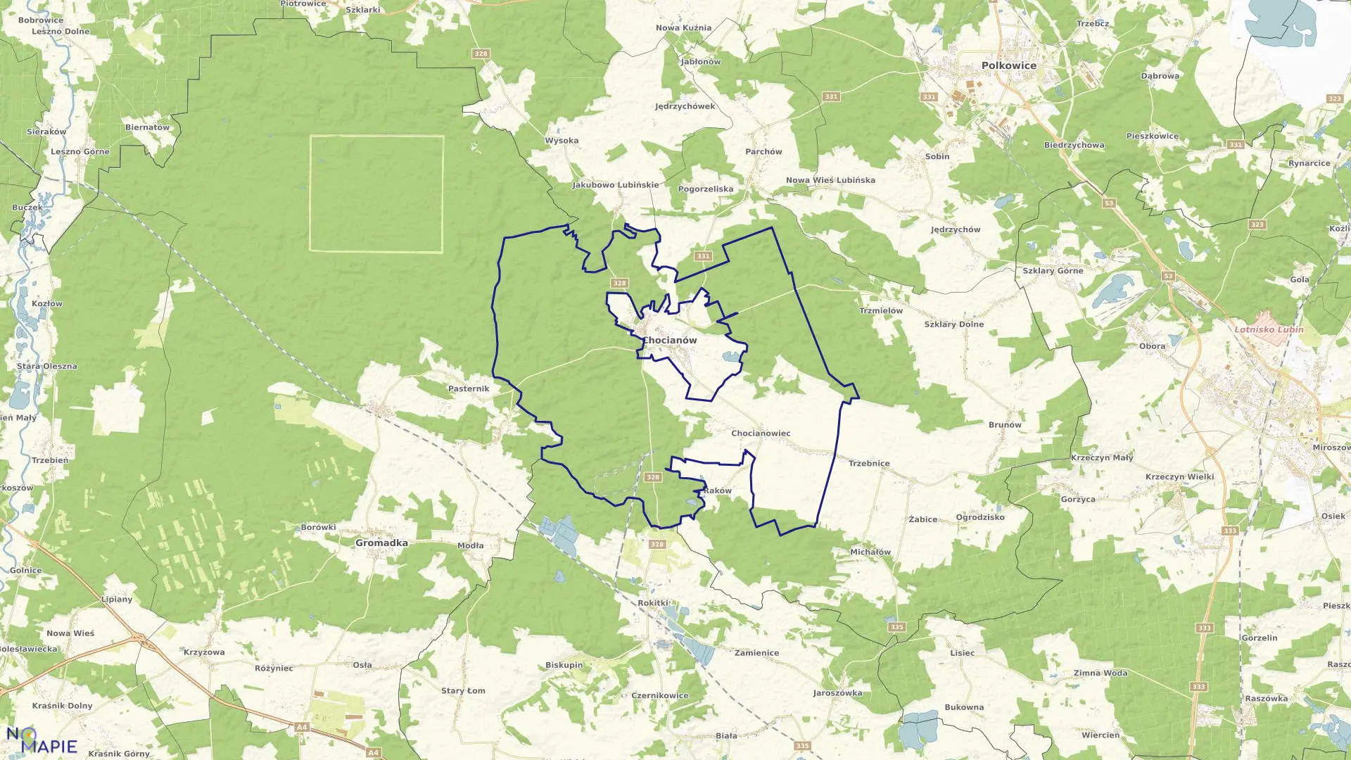 Mapa obrębu Chocianowiec w gminie Chocianów
