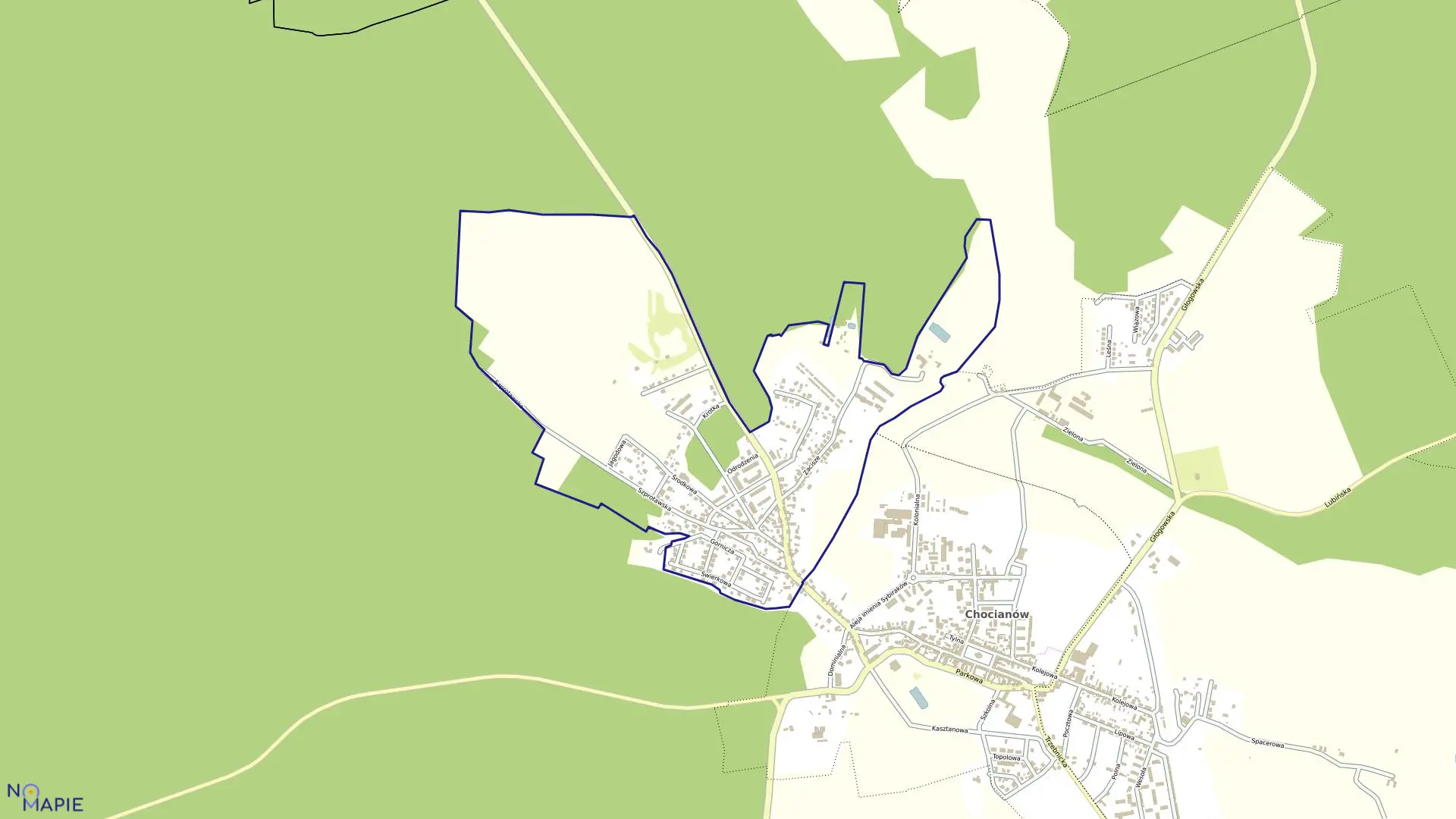Mapa obrębu Obręb 1 w gminie Chocianów