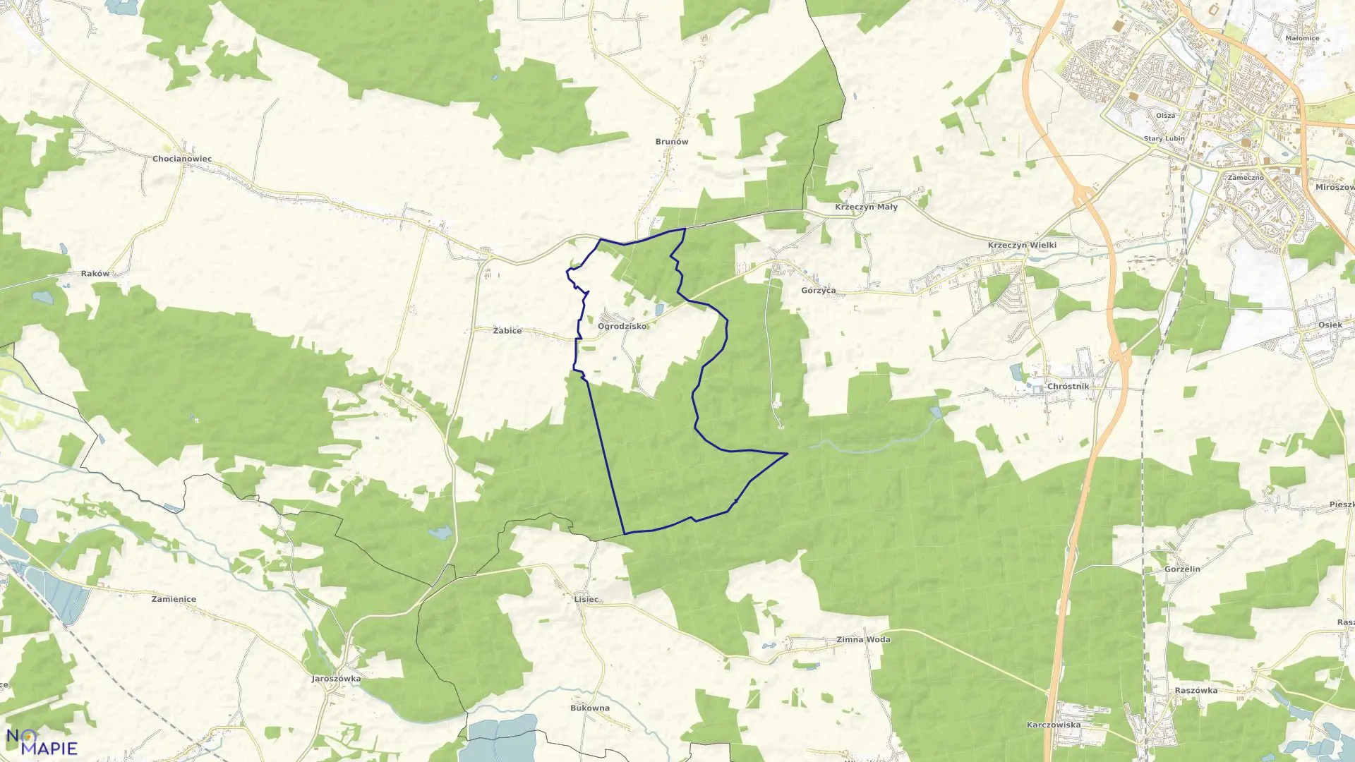 Mapa obrębu Ogrodzisko w gminie Chocianów