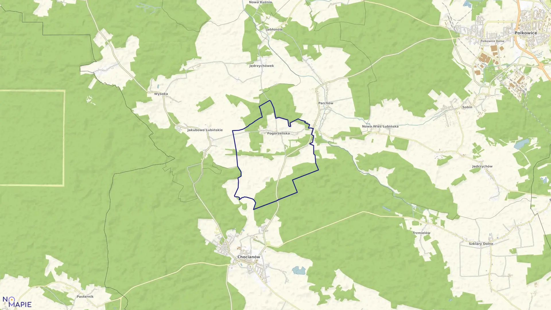 Mapa obrębu Pogorzeliska w gminie Chocianów